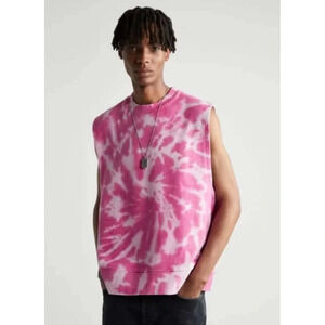 Zara Mens Pullover Crew Neck Sleeveless Vest Top Tie Dye Pink Sz M